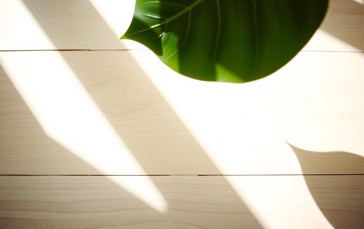 Stín listu monstery na čisté podlaze