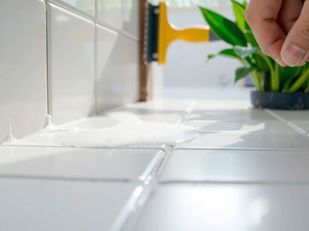 Detail čištění spár v koupelně