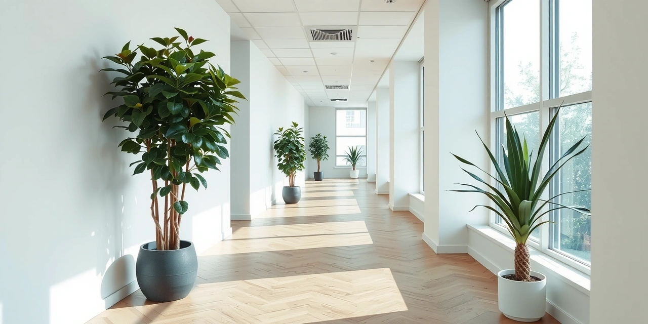 Clean office hallway