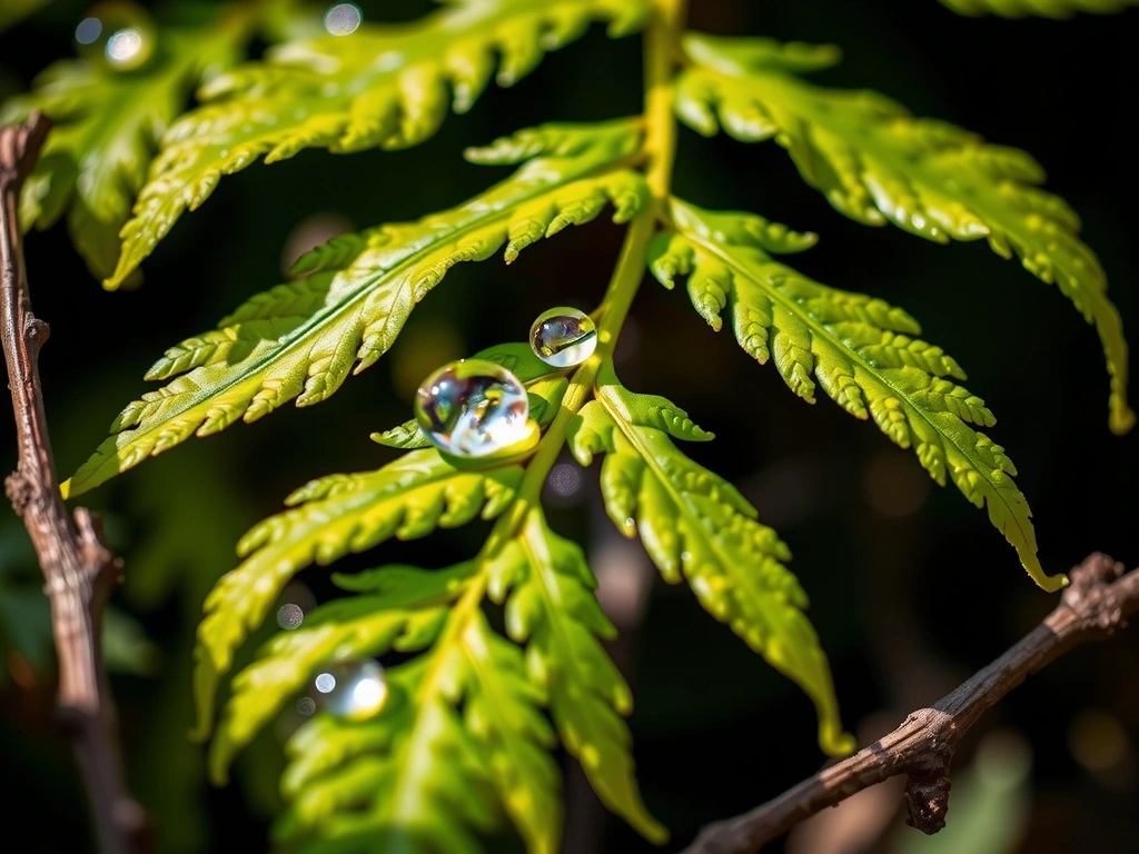 List kapradiny s rosou